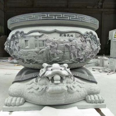 乌龟拖水缸石雕塑
